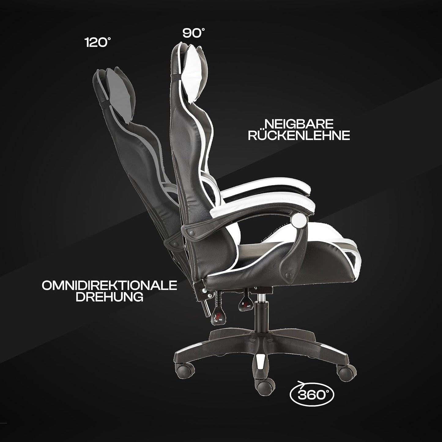 Ergonomischer Gaming-Stuhl mit verstellbarer Rückenlehne, Weiss