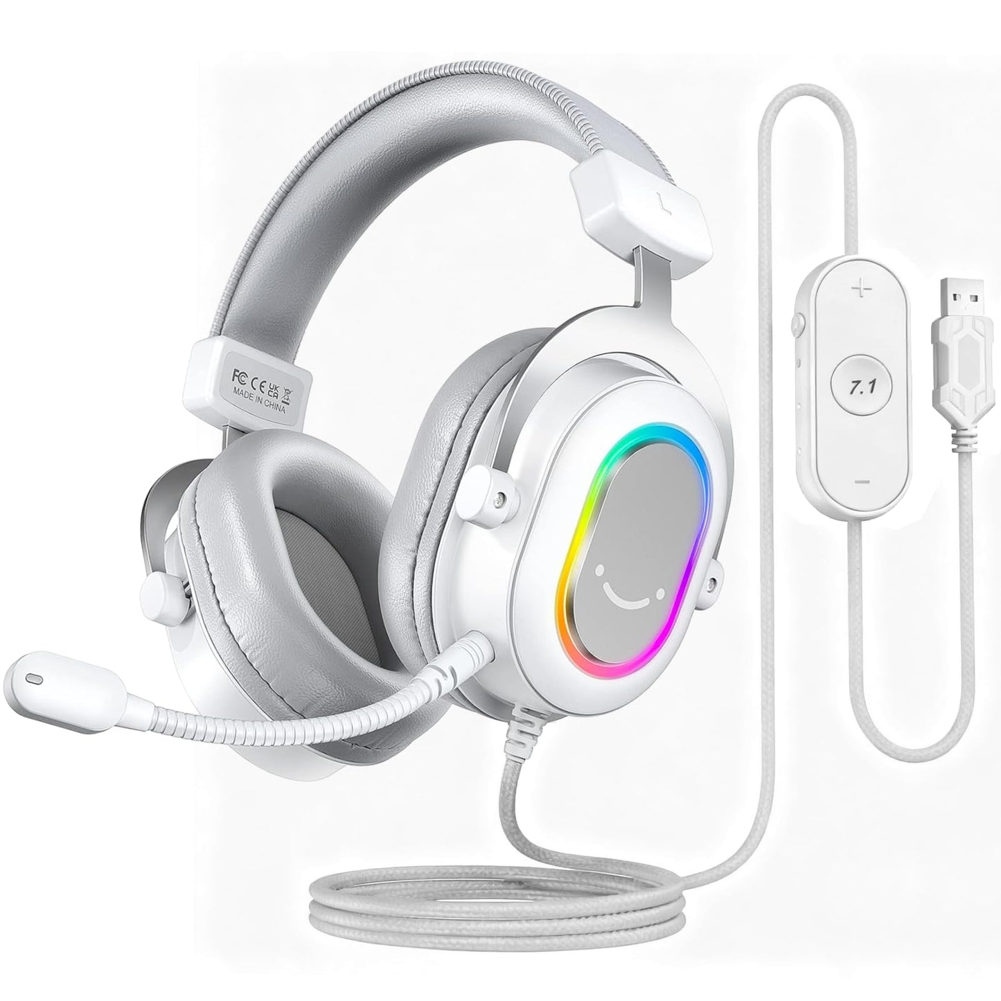 Gaming Headset mit Mikrofon, Surround Sound, USB, Weiss