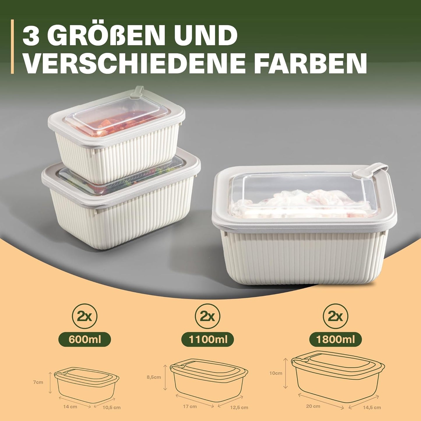 6er-Set Frischhaltedosen mit Ventildeckel, Beige 6er Set Rechteckig