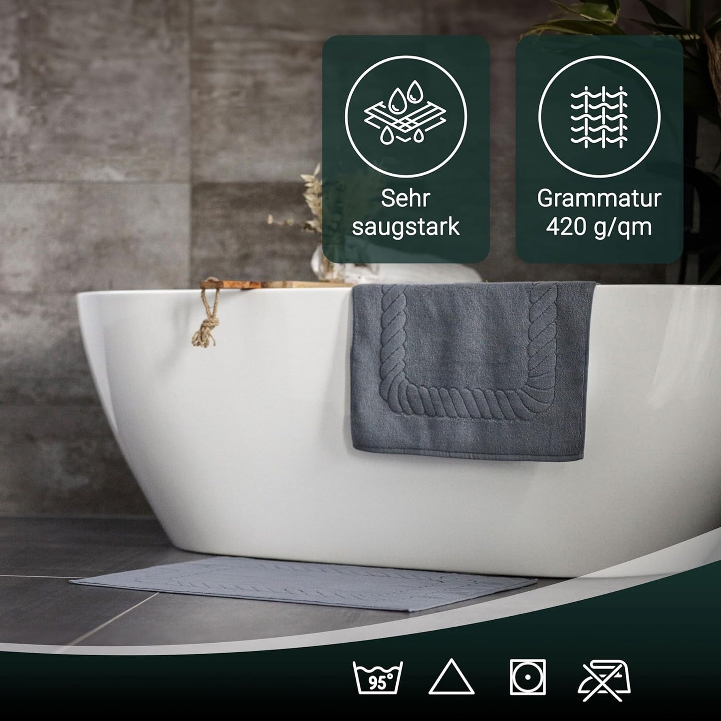 Badematten-Set (2 Stück, 50x70 cm), Grau 2x Badematten