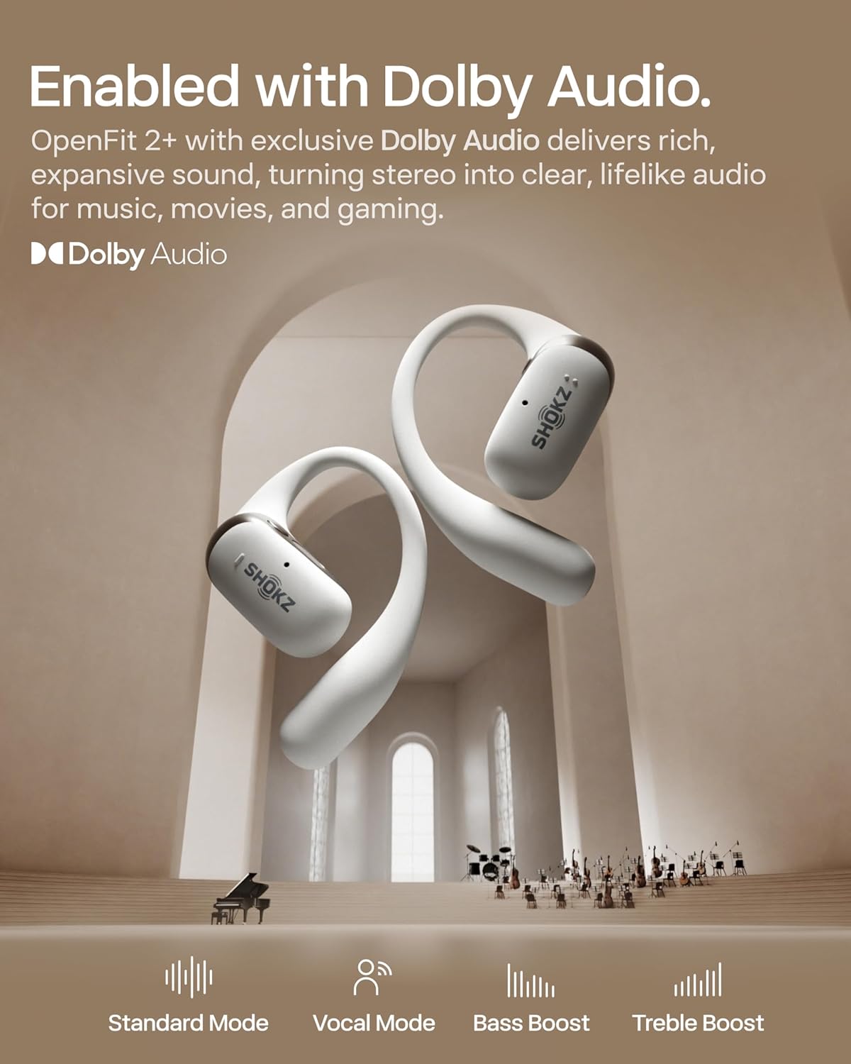 OpenFit 2+ Open-Ear-Kopfhörer, Typ-C-Laden &kabelloses Laden+ Dolby Audio Grau