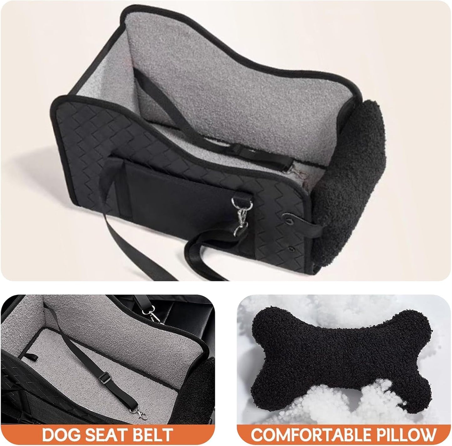 Hundeautositz für Mittelkonsole mit Sicherheitsgurt, A