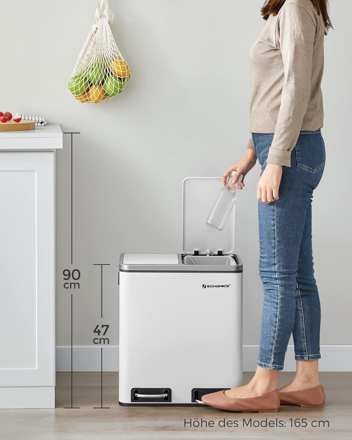 LTB30WT Mülltrennsystem Kaylee, 2 Fächer, Softclose, inkl. 15 Müllbeutel, Wolkenweiss