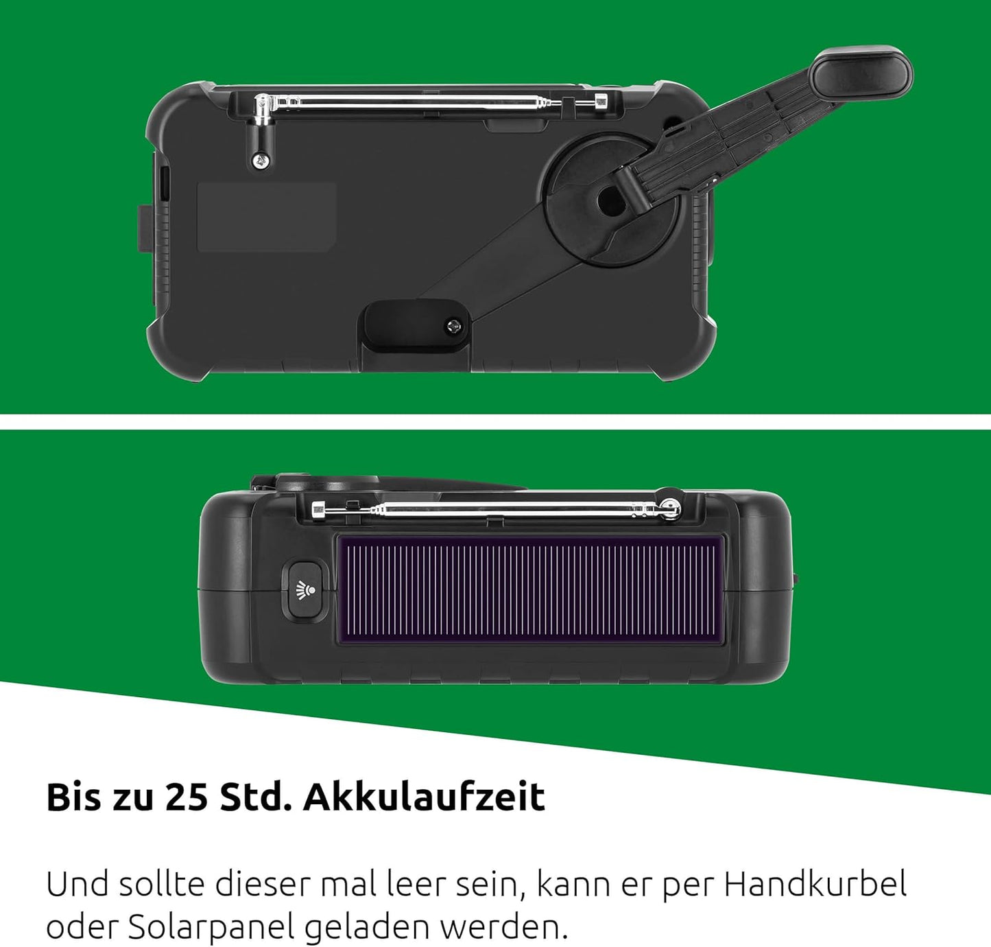 Solar-Kurbel-Radio mit Powerbank und LED-Taschenlampe
