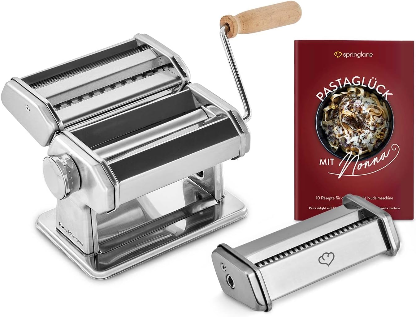 Manuelle Nudelmaschine Nonna mit Aufsätzen, Nudelmaschine inkl. Linguineaufsatz Silber