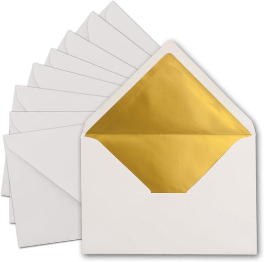 100x DIN C5 Kuverts, 100 Umschläge Weiss | Gold Futter