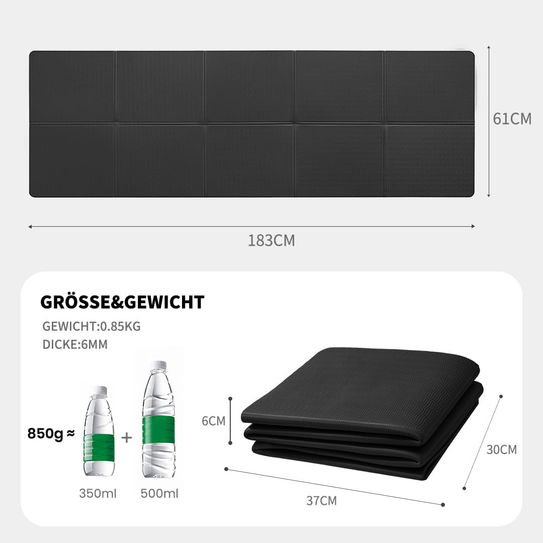 Klappbare Yogamatte, Schwarz 183*61*0.6cm