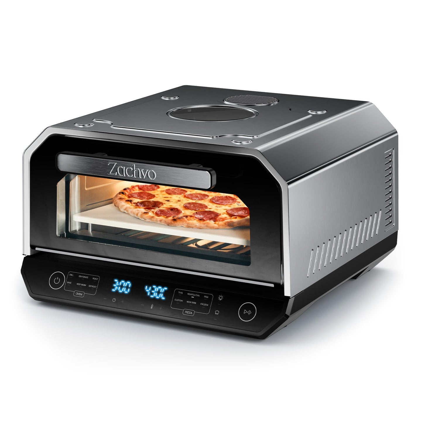 Elektrischer Pizzaofen, Pizzastein & Pizzaschaufel & Backblech Silber