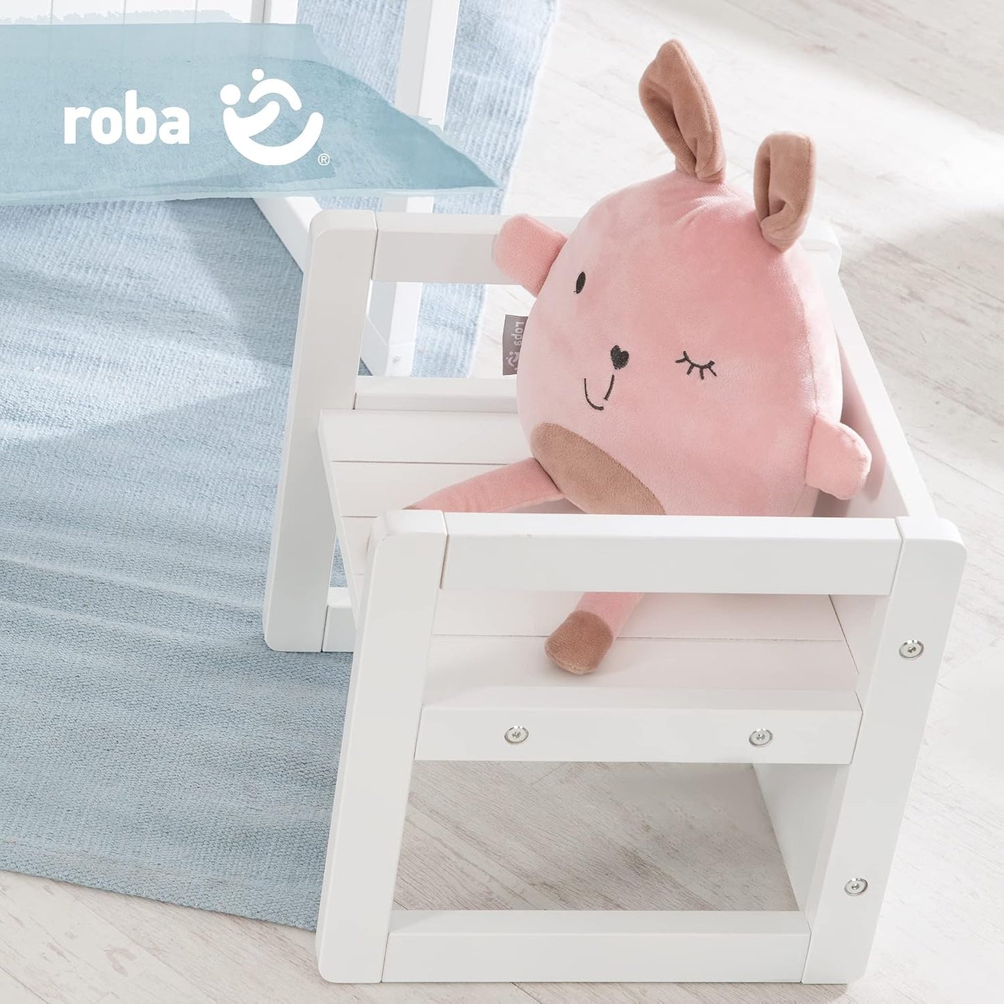 Multifunktionaler Kinder-Wendehocker mit 3 Sitzhöhen, Weiss/Opulenter Garten Sitzhocker