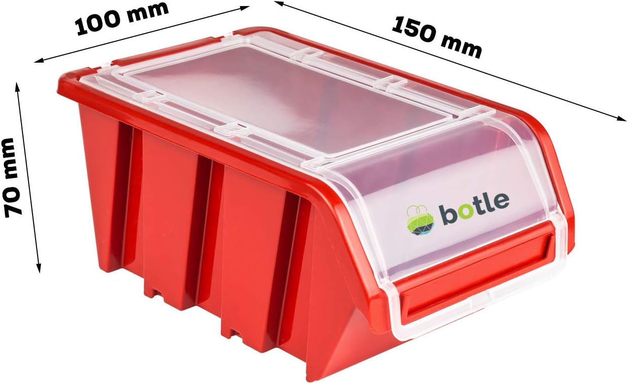 Lagersystem mit Regal und Stapelboxen, 60 Box Rot