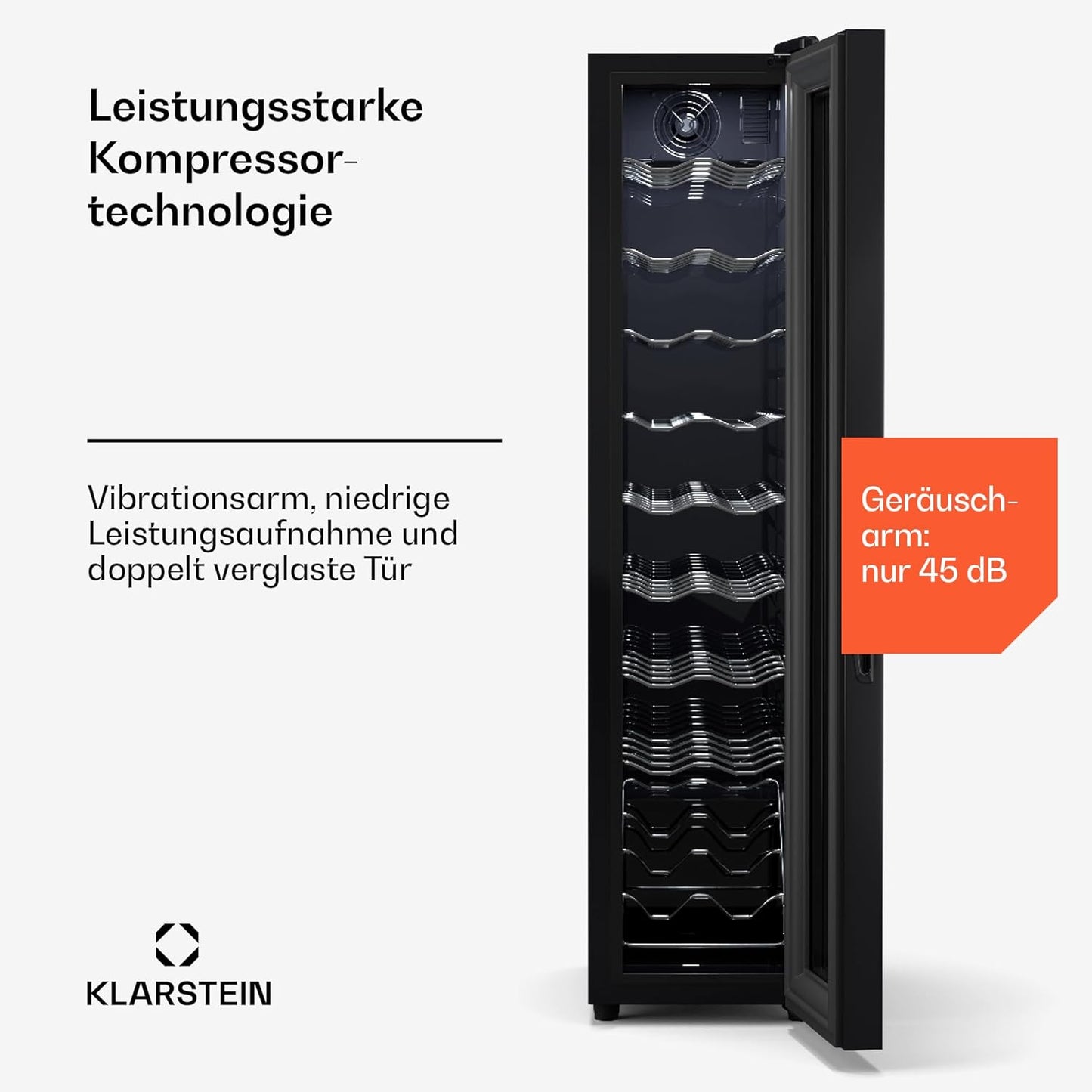 Weinkühlschrank für 18 Flaschen, Eine Zone schlank / 18 Flaschen / Schwarz