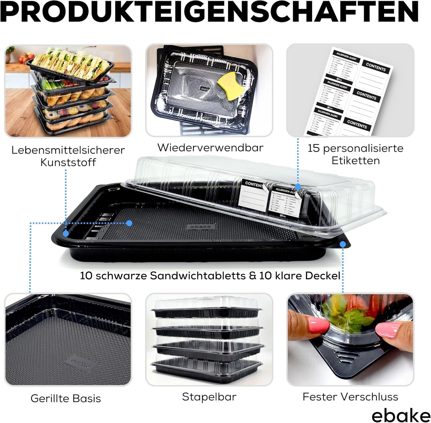 Servierplatten-Set mit Deckel (10 Stück), 10 Pack - 34 x 24cm