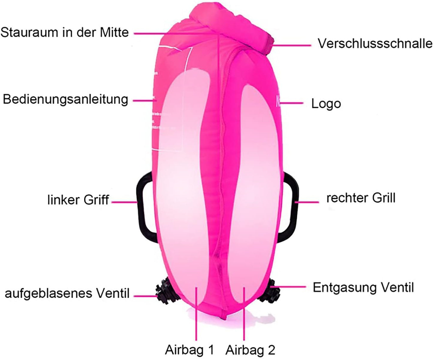 Aufblasbarer Trockensack mit Schwimmhilfe, 18L, Fluoreszierendes Magenta