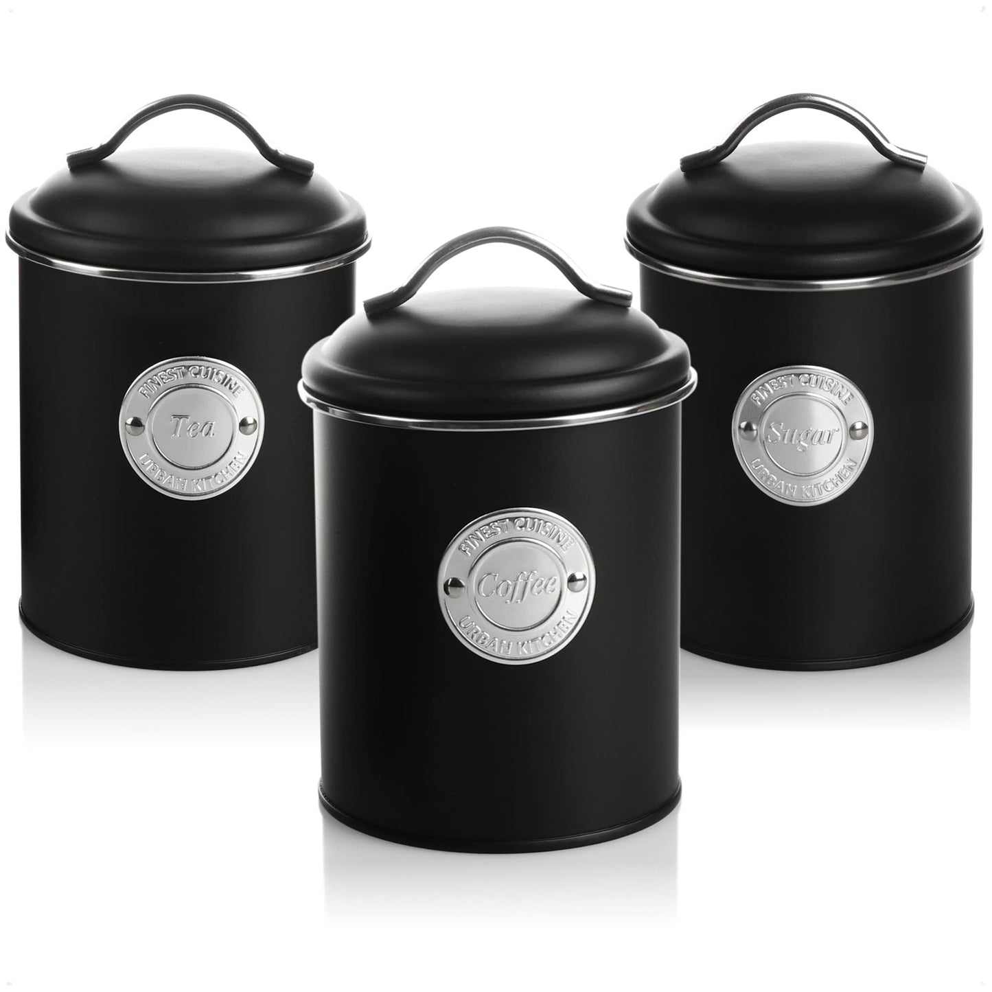 3er-Set Vorratsdose für Kaffee, Tee und Zucker, 03 Stück - Schwarz