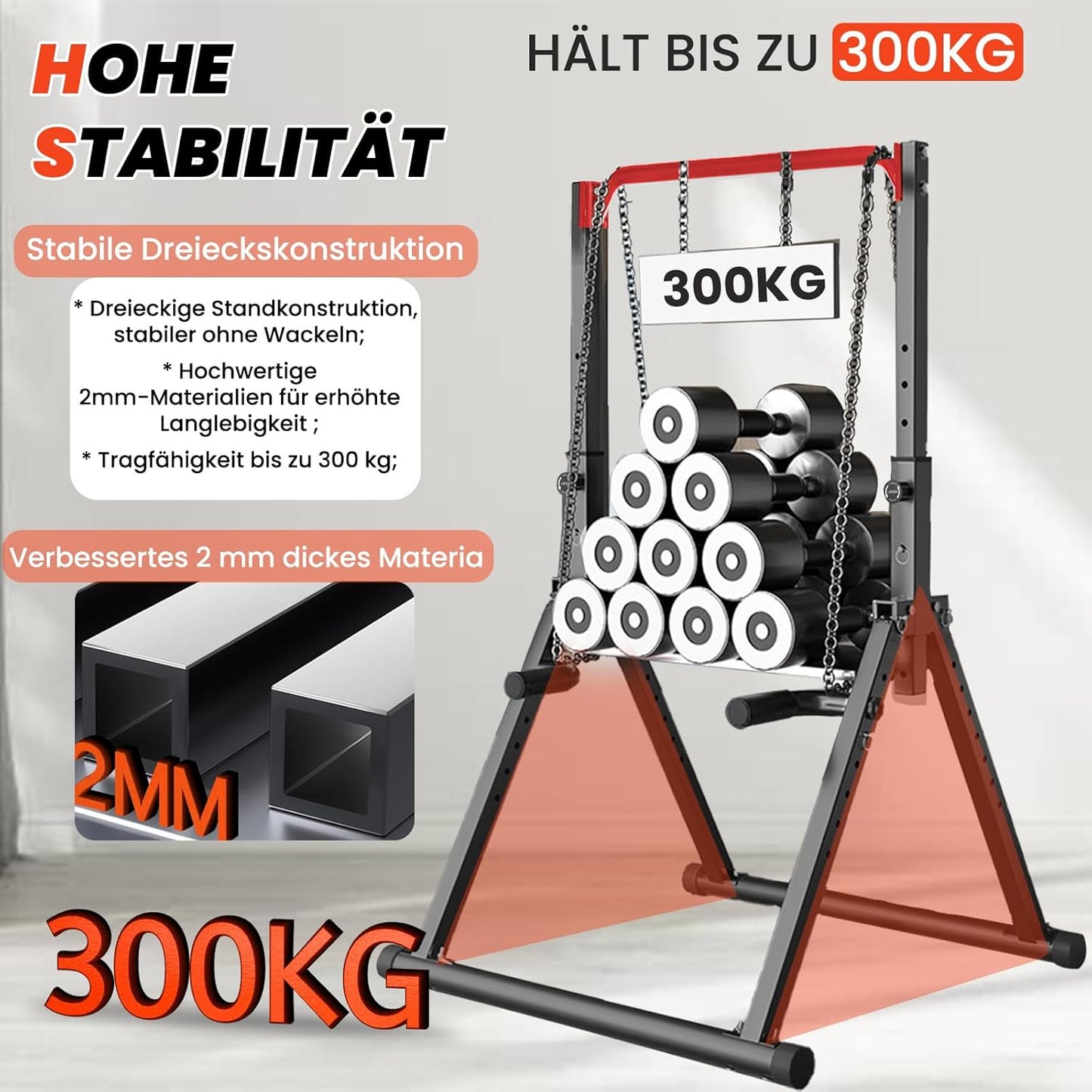 Faltbare Power Tower Dip Station höhenverstellbar, Schwarzer Stil 3-rote