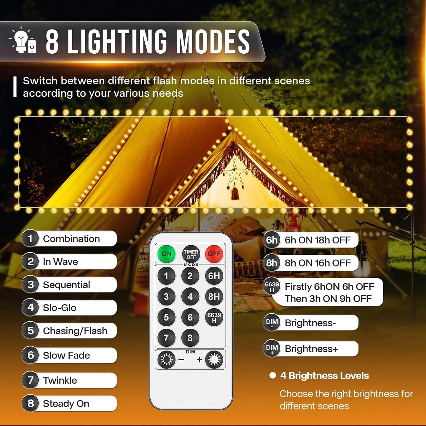 LED Lichterkette mit 8 Modi, 18m(100 Led) - Warmweiss - Innen/Aussen