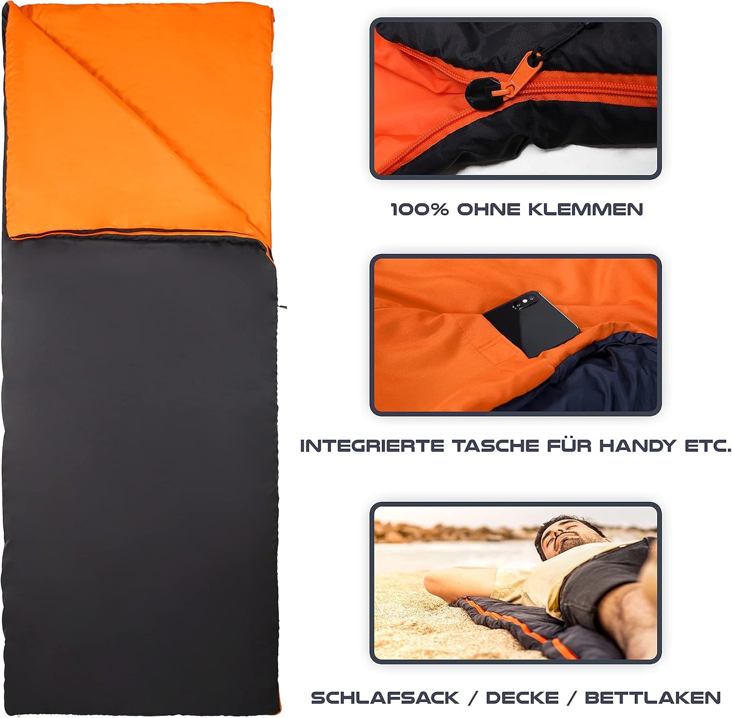 Ultraleichter Sommerschlafsack, Schwarz - Rechts