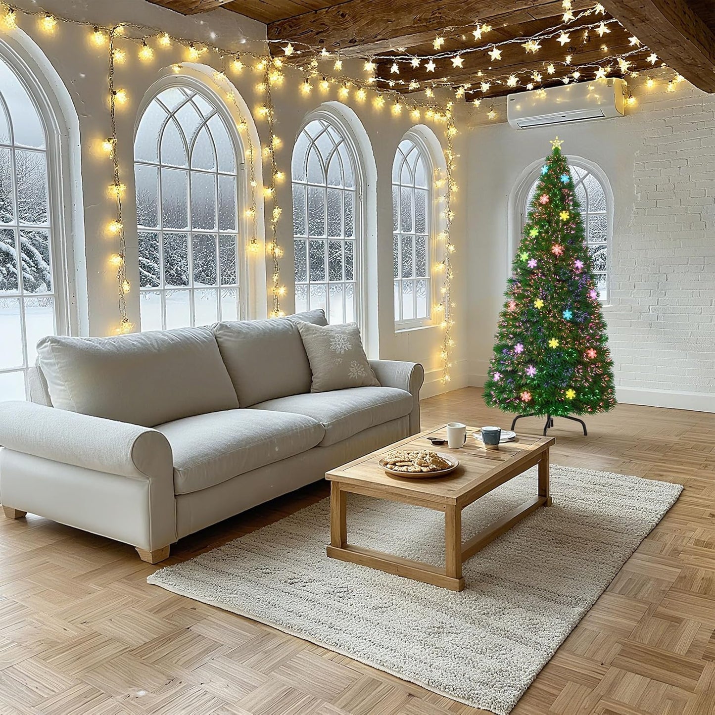 Künstlicher Weihnachtsbaum 210 cm mit LED-Schneeflocken, Led Schneeflocken Weihnachtsbaum 210cm