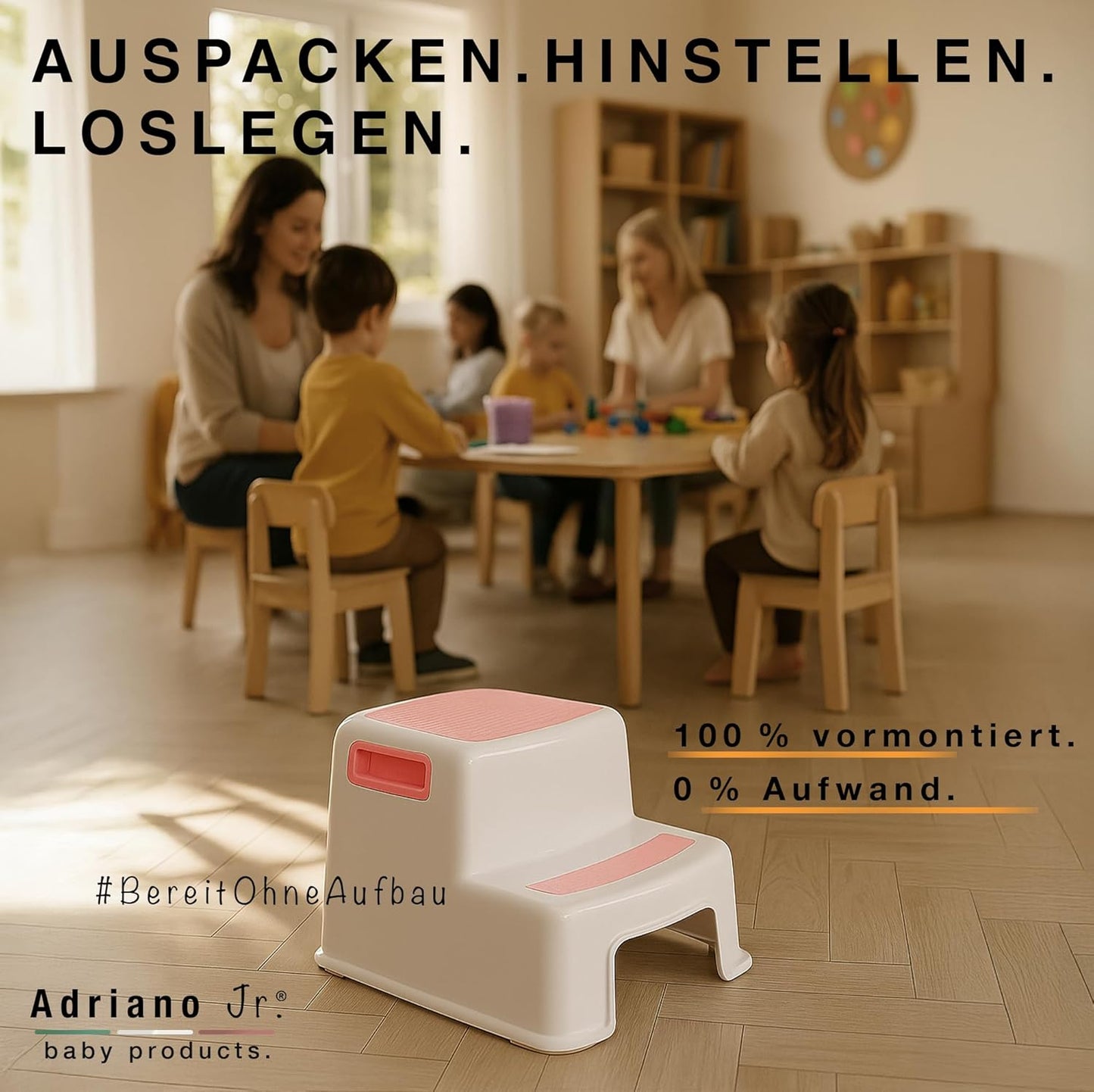Zweistufiger Tritthocker für Kinder, Rosa