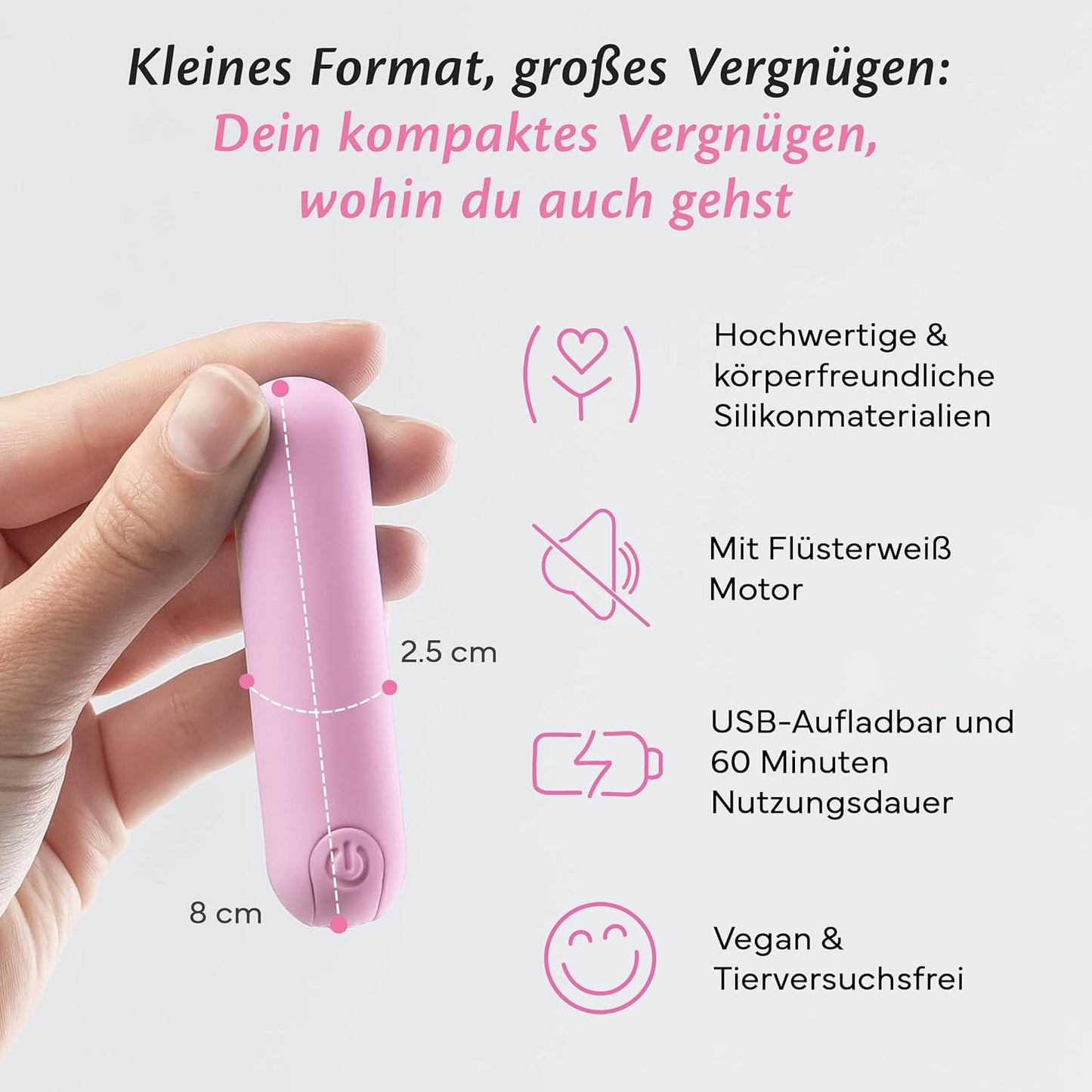 Mini-Vibrator mit 10 Modi & 3 Aufsätzen, Blushing Bride