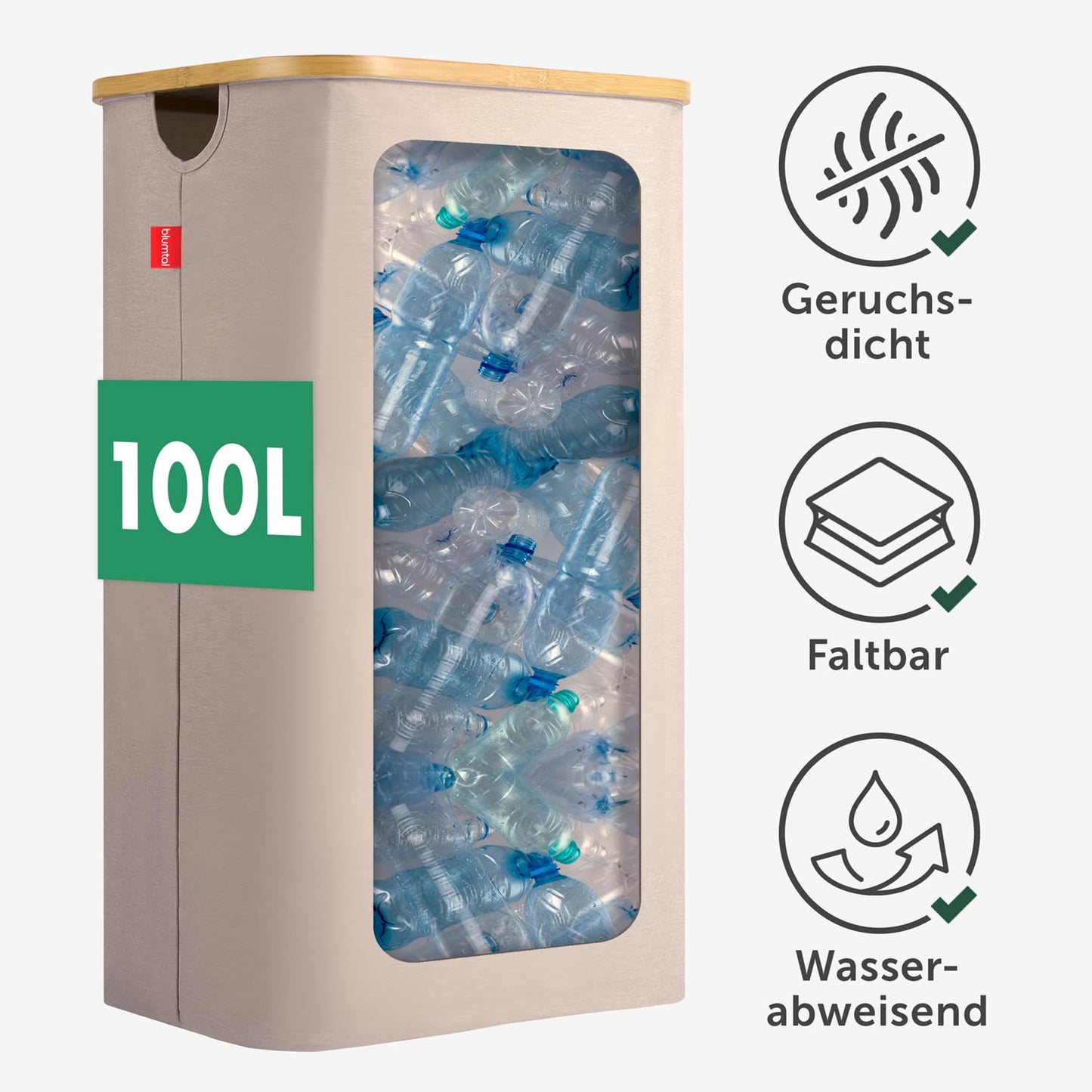 Pflandflaschen-Sammelbehälter mit Tasche, Beige Pfandflaschensammler - 100L