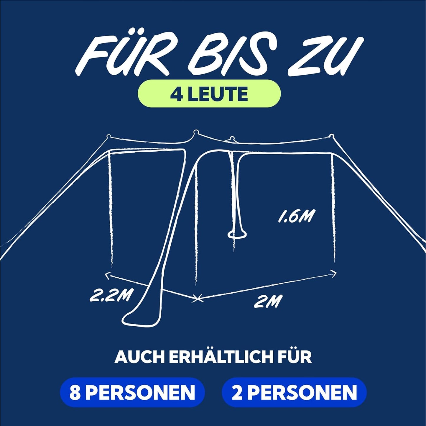 Strandzelt mit Sandschaufel & Erdnägeln, 4 Person - Navy