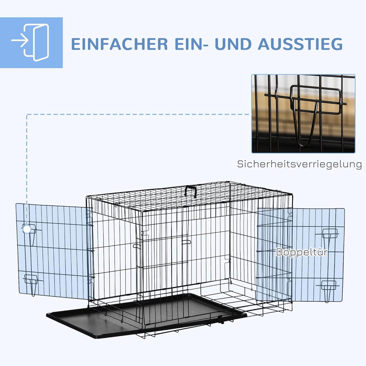 Hundetransportkäfig mit 2 Türen, schwarz L 92 x B 57 x H 63 cm