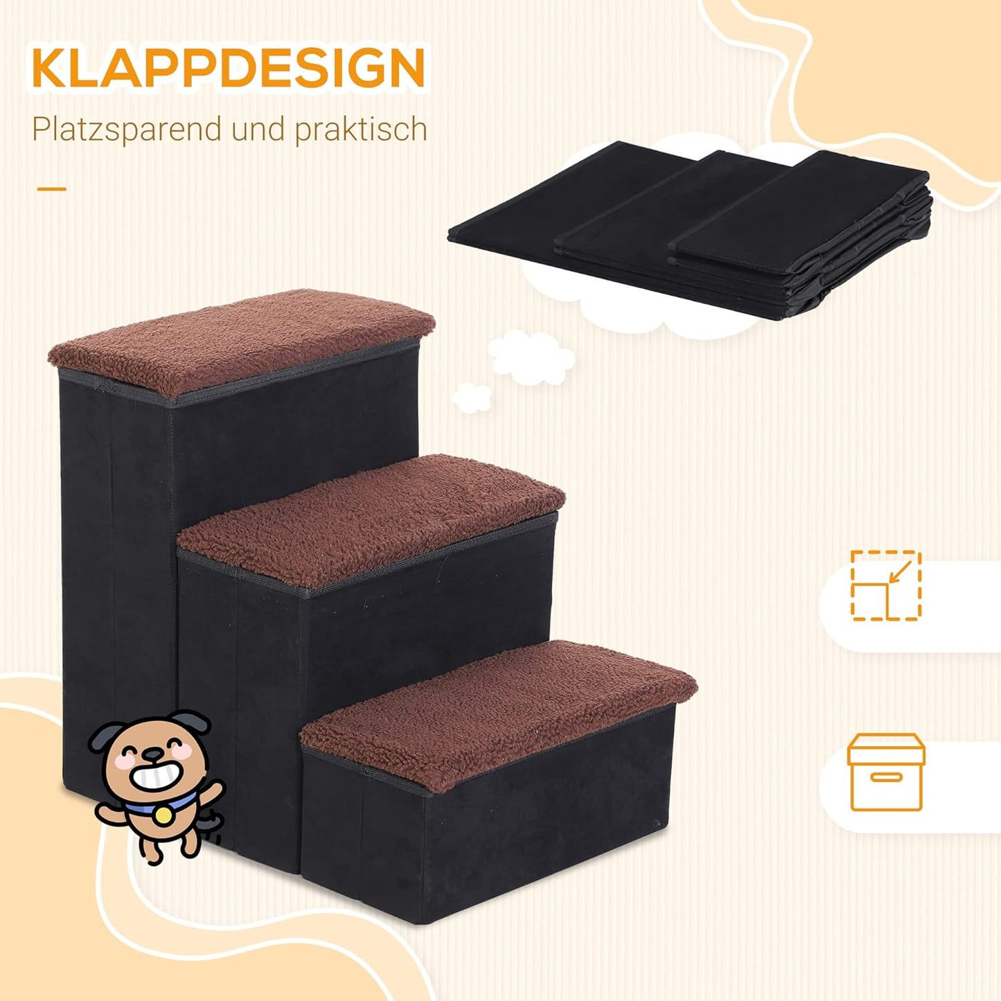 Faltbare Haustiertreppe mit Stauraum, Schwarz