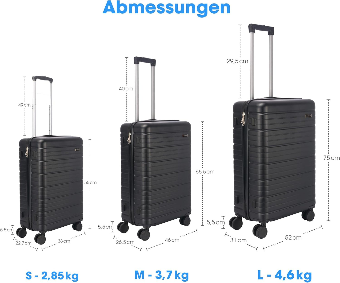 3-teiliges Hartschalenkoffer-Set, 3er Set (M+l+xl) - Schwarz - ''Luxe''