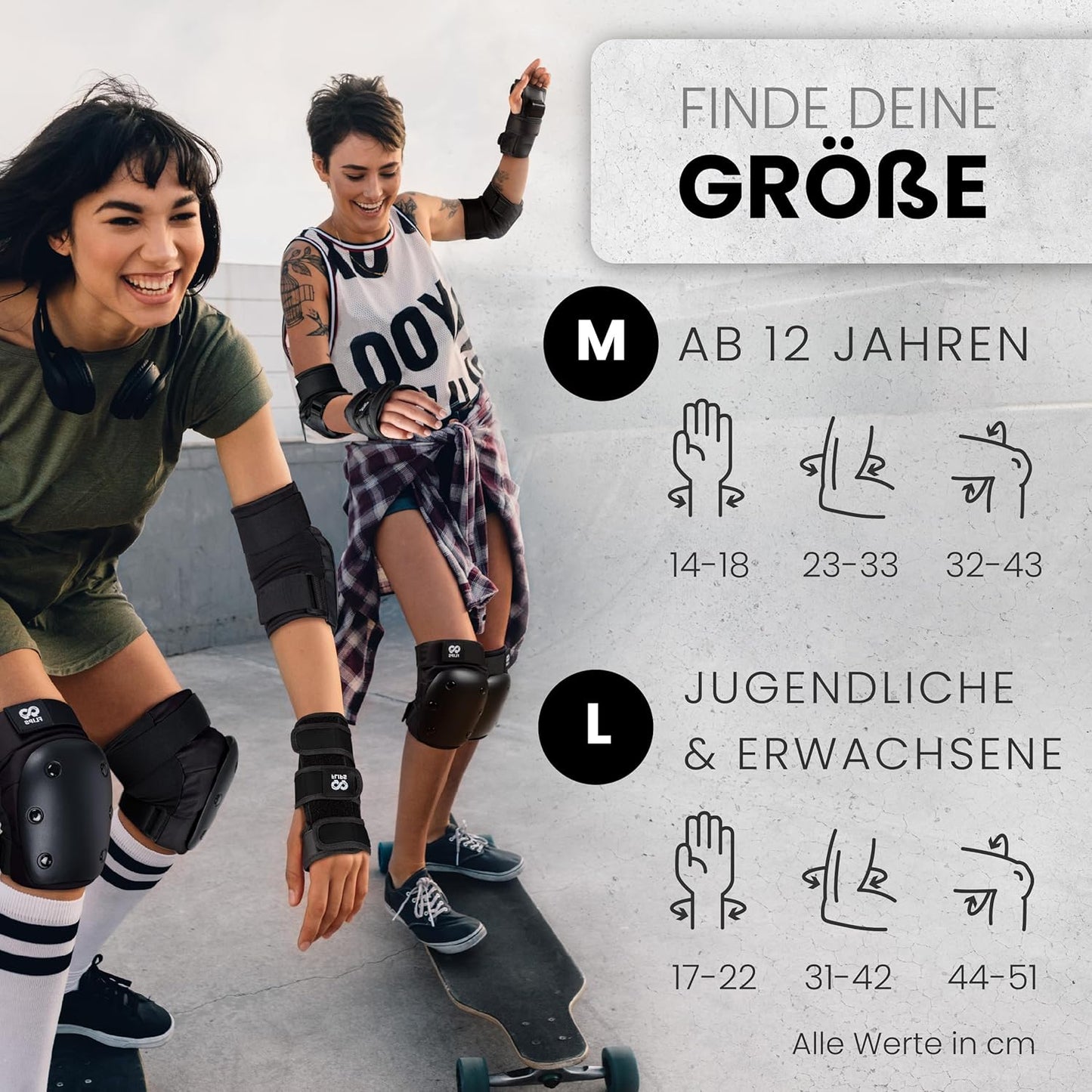 6-teiliges Inliner-Schoner-Set, M - Jugendliche ab 12 Jahren BLACK