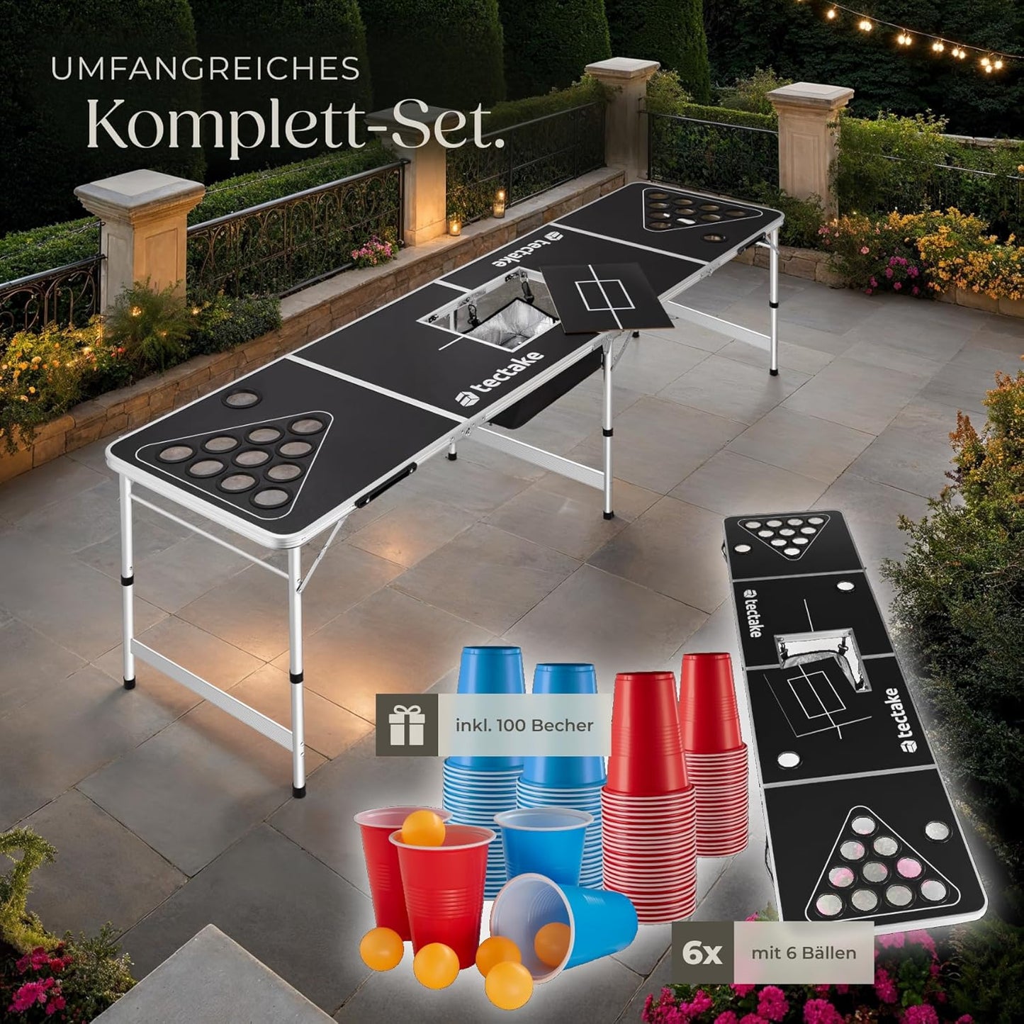 Bierpong Tisch mit Bechern und Bällen, klappbar, Beer Ball Blitz