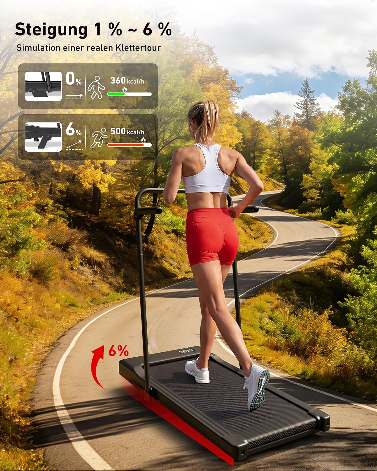Walking Pad mit Steigung, Glänzend Schwarz 90cm