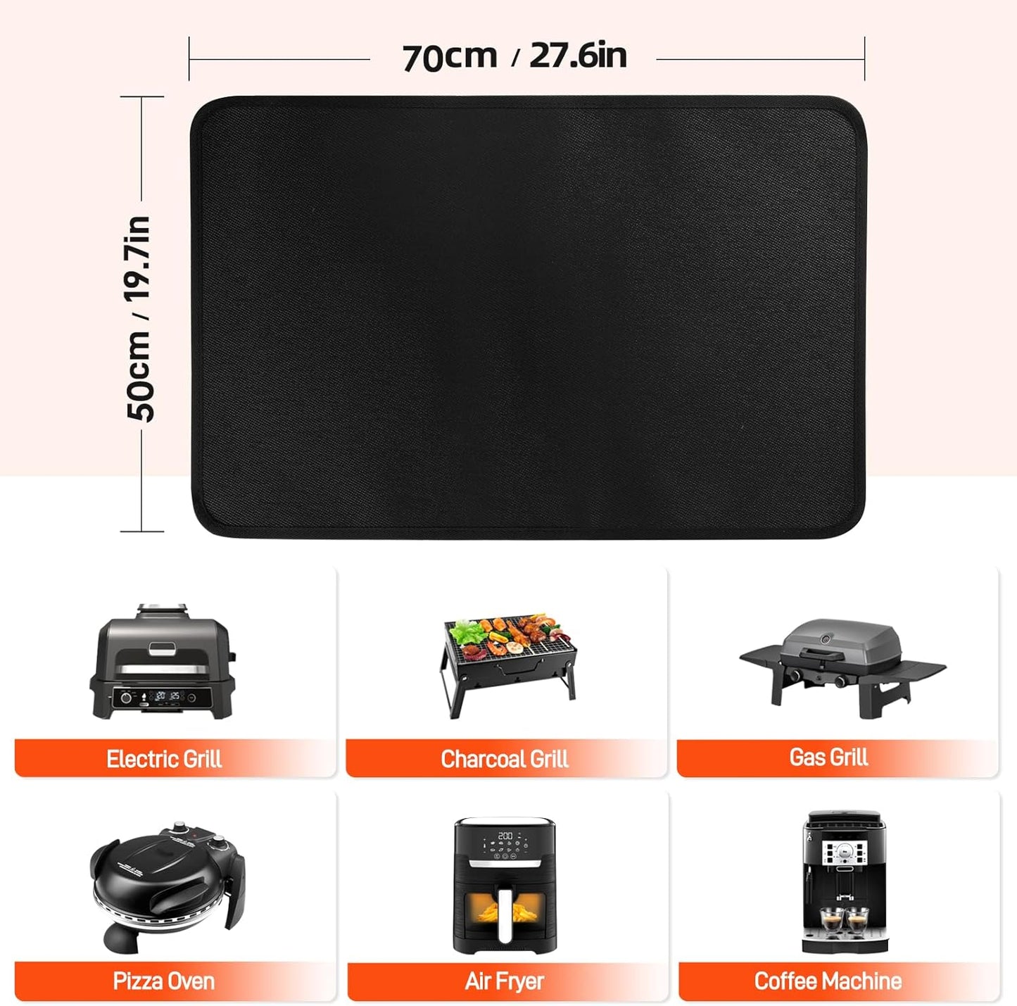 Feuerfeste Grillunterlage 50x70cm, 50x70cm Schwarz