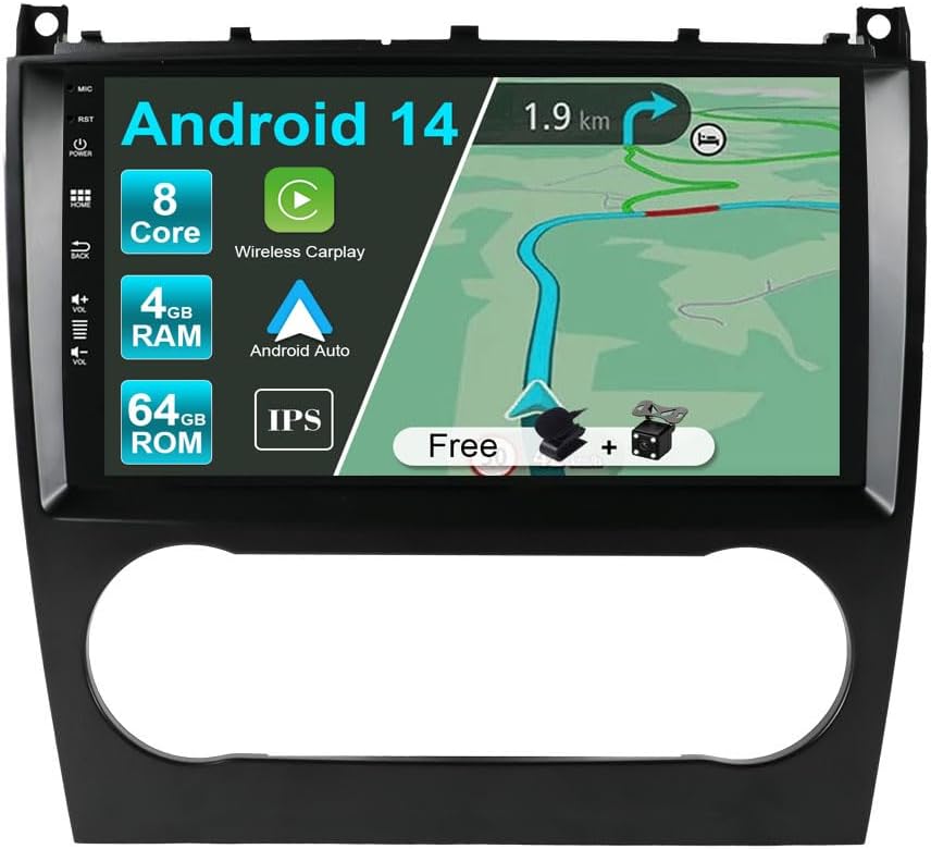Autoradio Android 13, 9 Zoll für Mercedes-Benz C-Class
