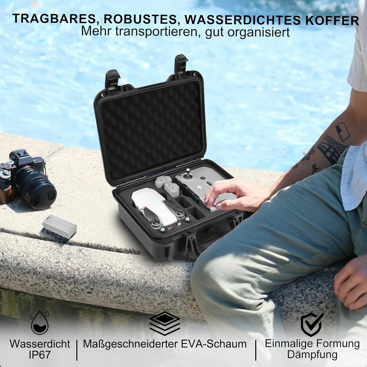 Wasserdichte Drohnen-Tragetasche für DJI Mini 2/2 SE, Eva-schaumfarbe - Schwarz