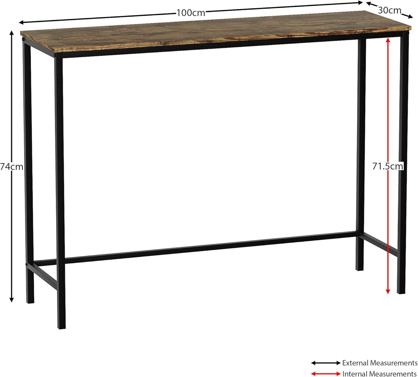 Brooklyn Konsolentisch aus Holz, ohne Schublade, Dark Wood No Drawer