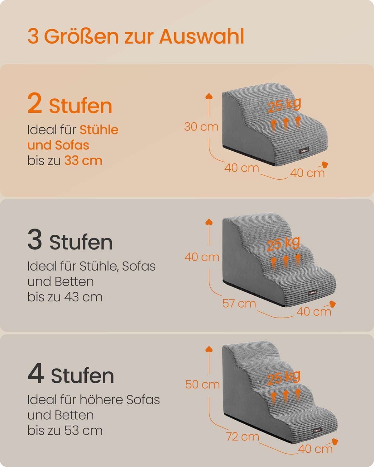 Haustiertreppe mit 2 Stufen, abnehmbarer Bezug, 2 Stufen (40T cm)