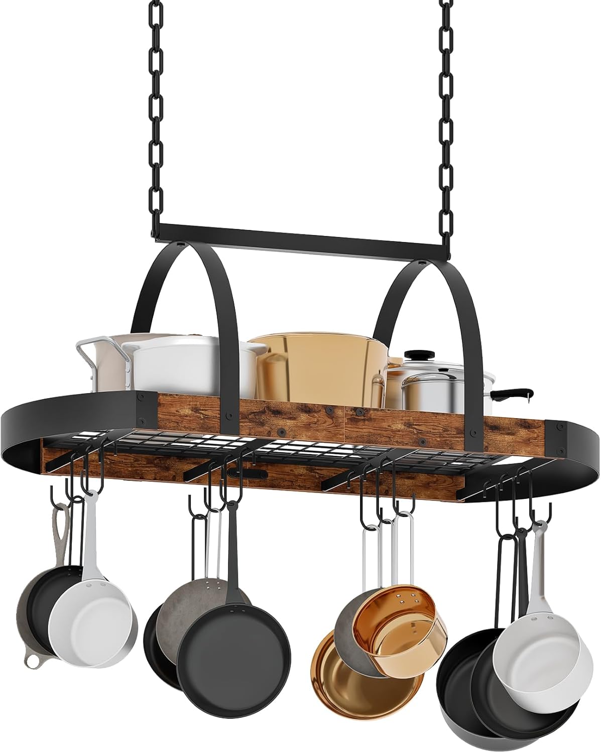 Hängendes Küchenregal DTPR08BFC1 mit 12 S-Haken, Vintagebraun und Schwarz
