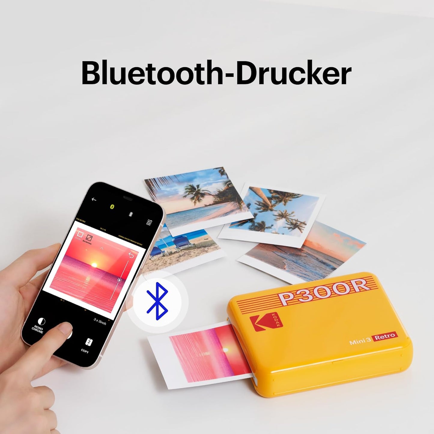 Mini 3 Retro 4Pass Tragbarer Fotodrucker, Imprimante + Paquet avec 68 Feuilles / weiss