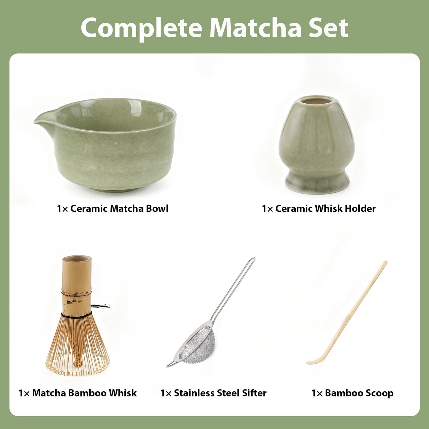 5-teiliges Matcha-Teeset, Grün