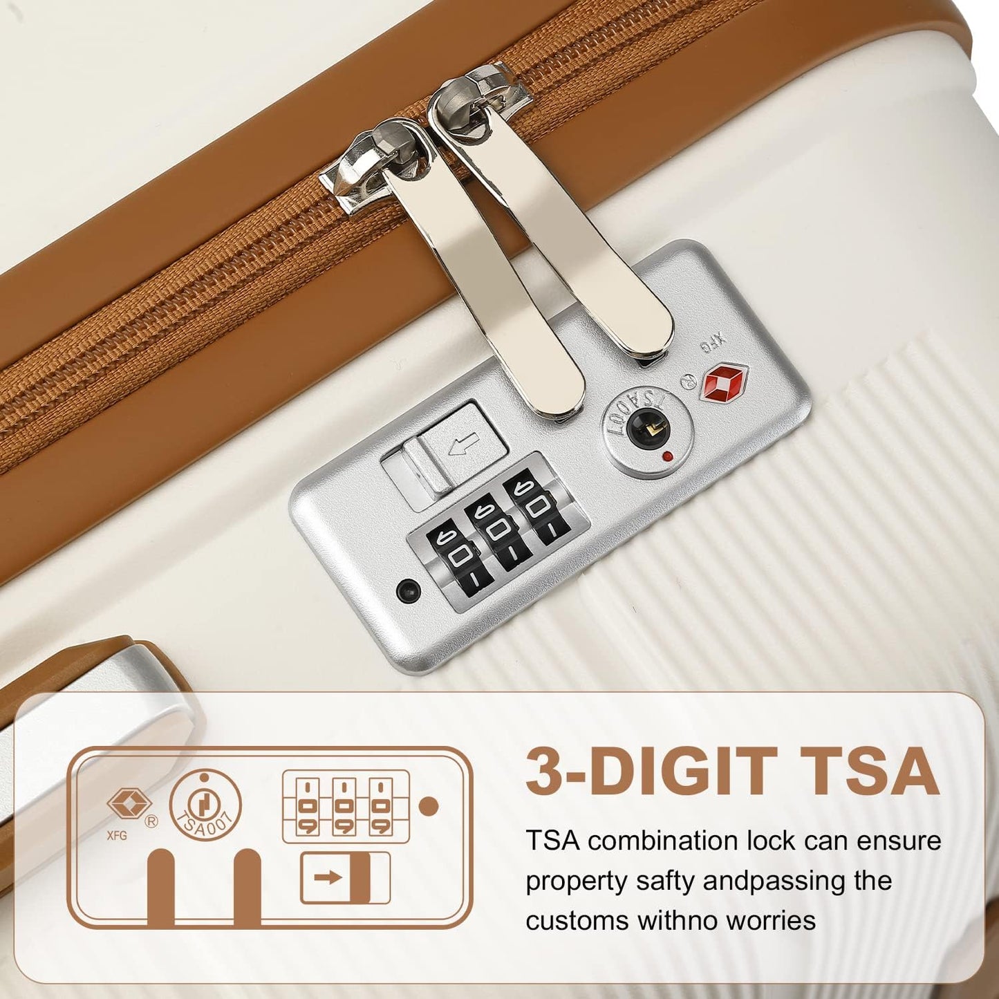 Reisekoffer Trolley Hartschale mit TSA-Schloss, Beige 24"-M