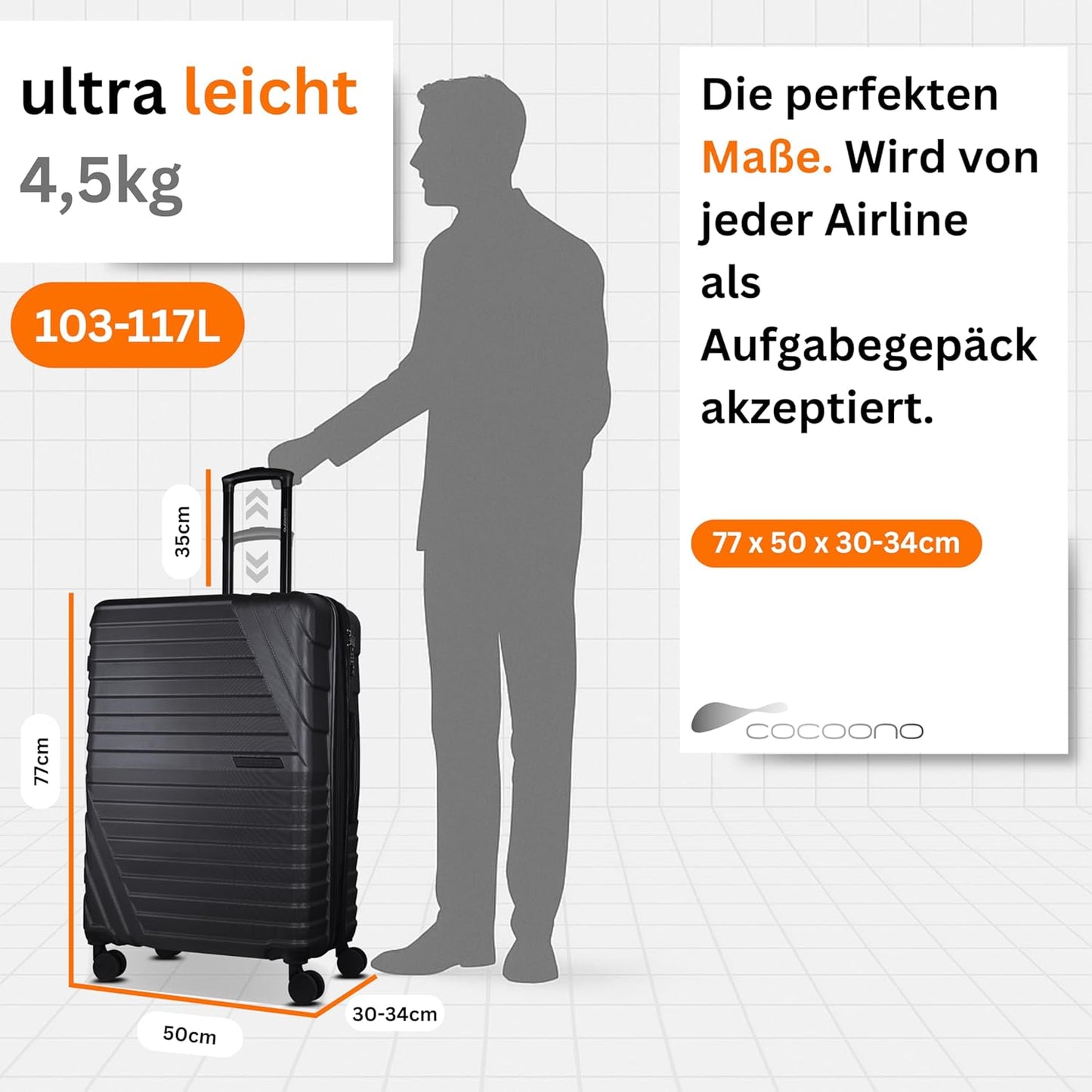 Hartschalenkoffer XL mit TSA-Schloss & 8 Rollen, Anthrazit XL