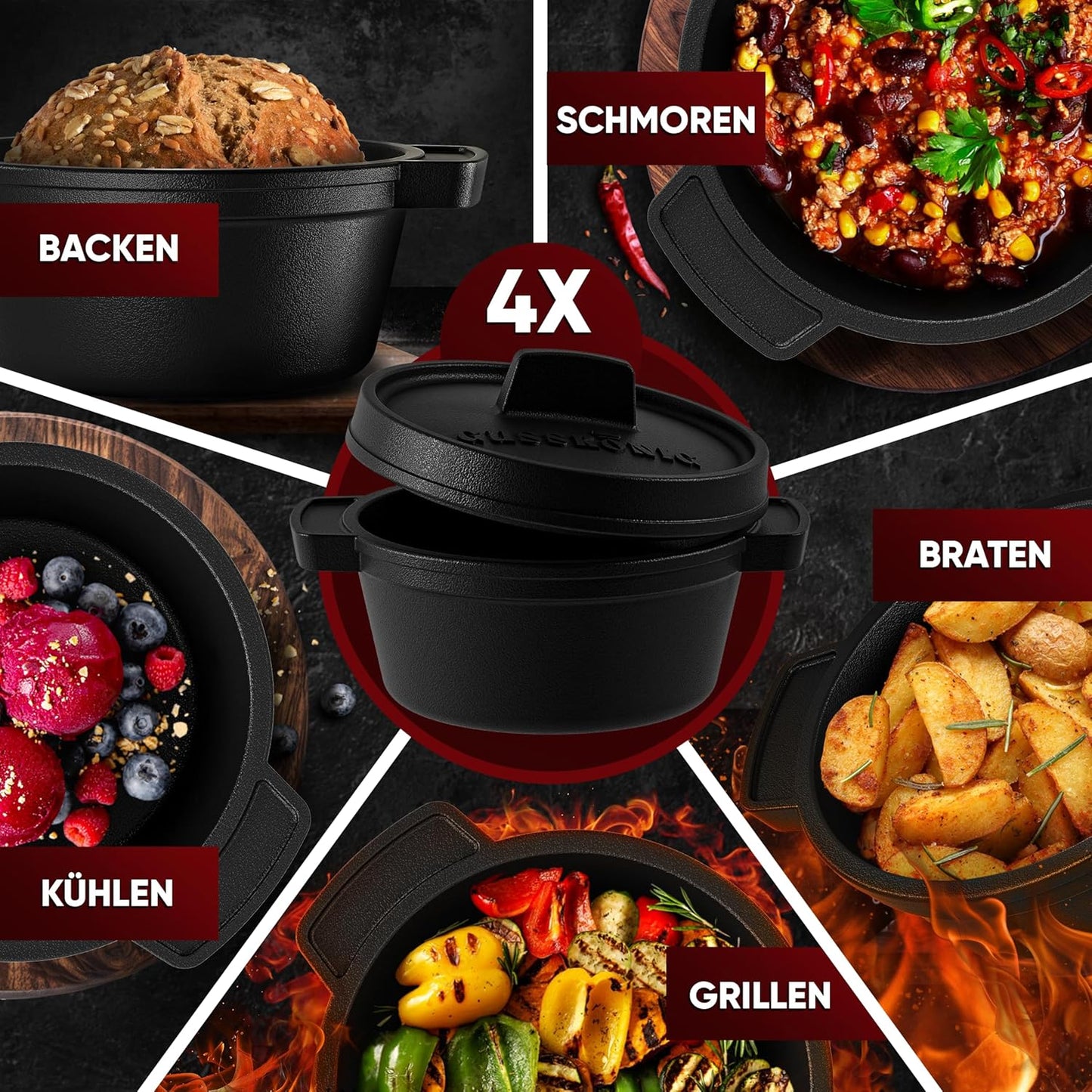 4-teiliges Mini Dutch Oven-Set, 4x Mini-Dutch oven