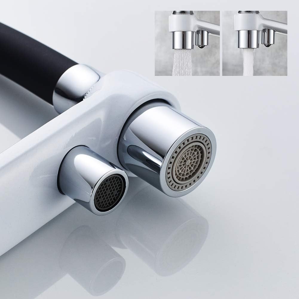 Küchenarmatur mit flexiblem Auslauf und 2 Strahlarten, Weiss