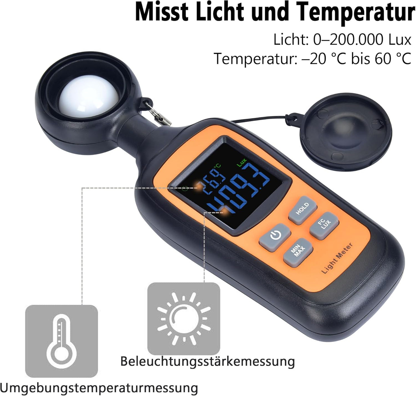 Digitales Luxmeter mit Thermometer