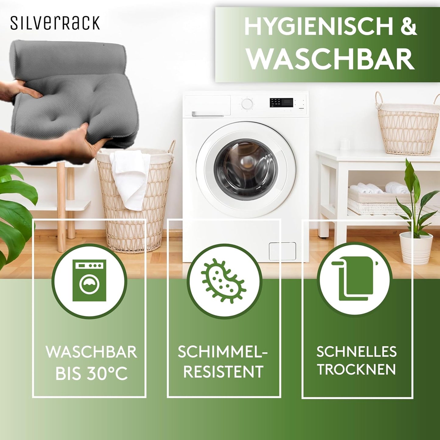Ergonomisches Badewannenkissen mit Saugnäpfen, 3D Grau