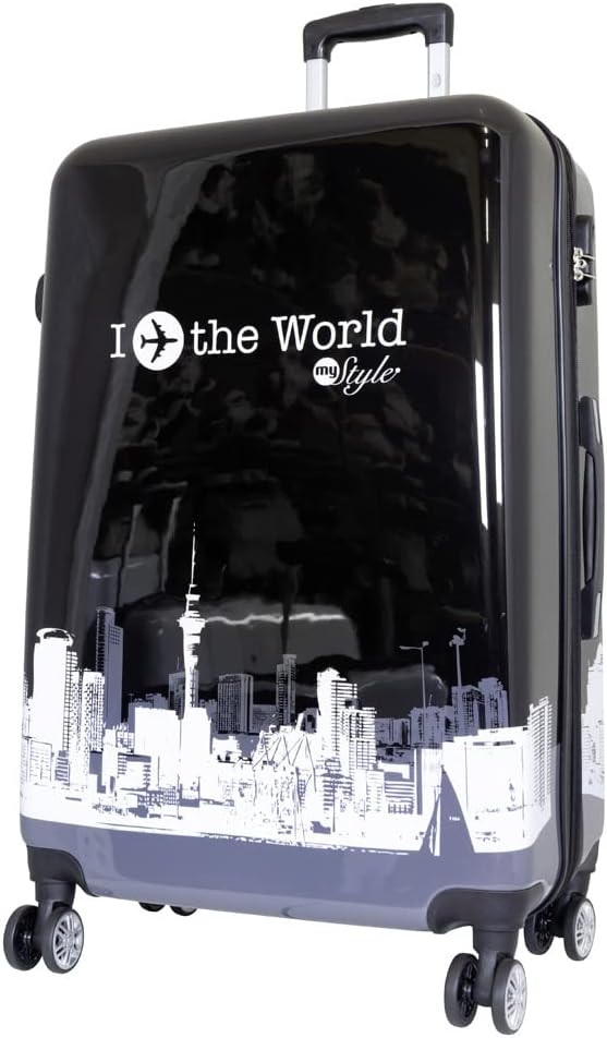 Grosser Reisekoffer mit Städtedesign, Fly The World Schwarz