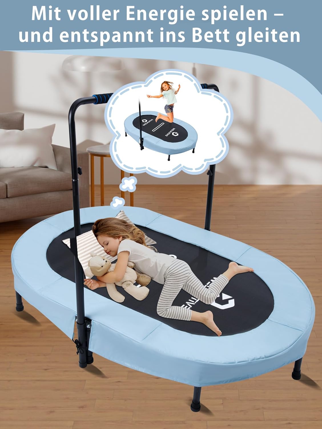 Indoor Trampolin für 2 Personen, Hellblau