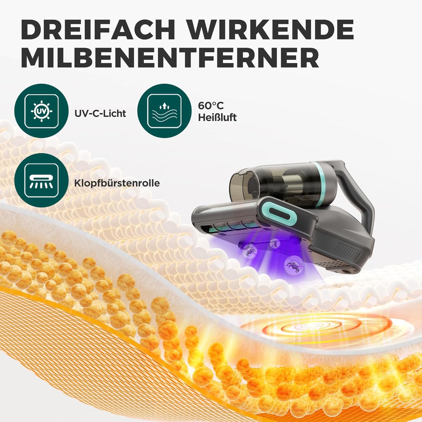 Milbensauger mit UV Licht und Heissluft-Funktion