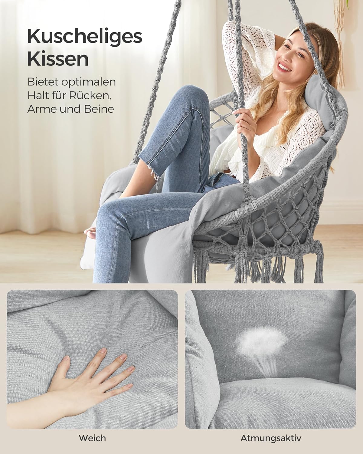 Hängesessel mit Kissen und Zubehör